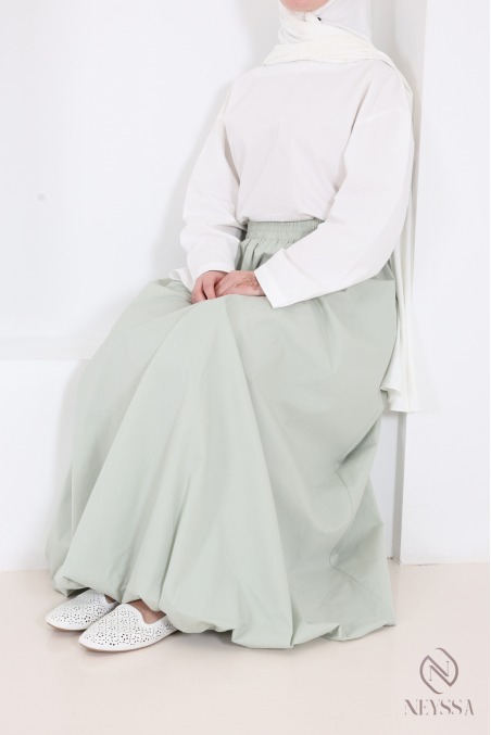Long balloon-style cotton skirt with aqua green lining