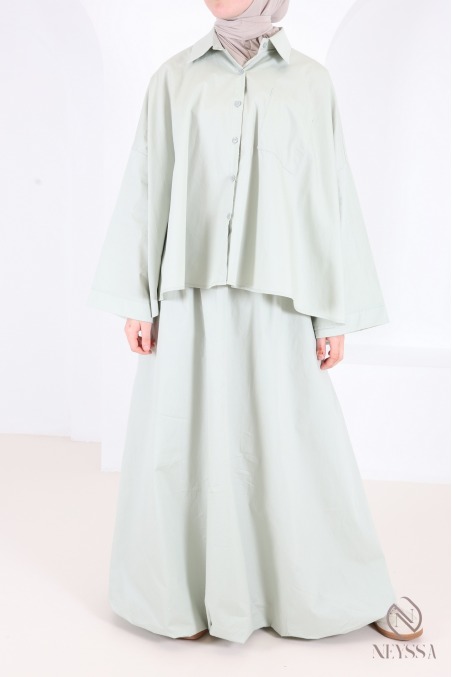 Long balloon-style cotton skirt with aqua green lining