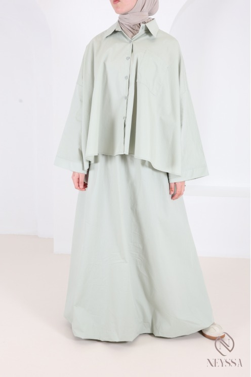 Jupe longue coupe ballon en coton avec doublure vert d'eau