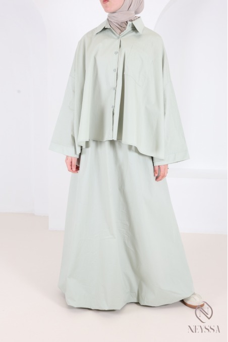 Jupe longue coupe ballon en coton avec doublure vert d'eau
