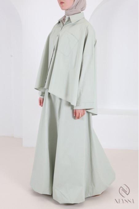 Long balloon-style cotton skirt with aqua green lining