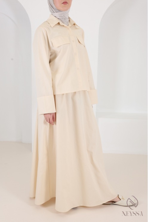 Trendy 2-piece yellow cotton skirt and shirt set