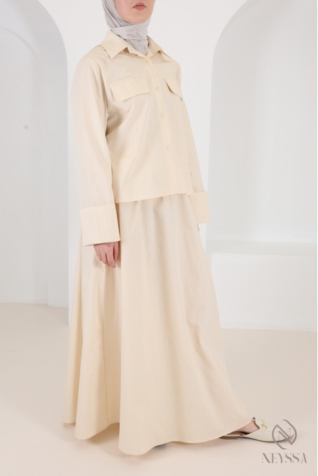 Trendy 2-piece yellow cotton skirt and shirt set