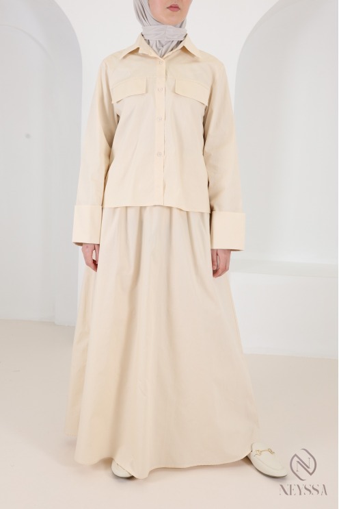 Ensemble en coton yellow 2 pièces jupe et chemise tendance