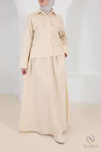 Trendy 2-piece yellow cotton skirt and shirt set