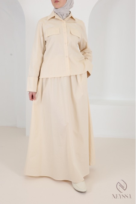 Ensemble en coton yellow 2 pièces jupe et chemise tendance