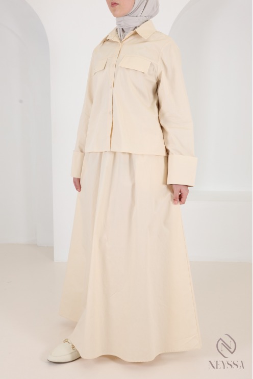 Trendiges 2-teiliges Set aus gelbem Baumwollrock und Bluse