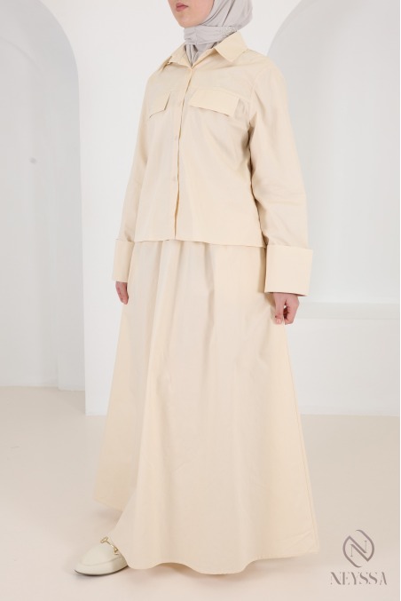 Ensemble en coton yellow 2 pièces jupe et chemise tendance