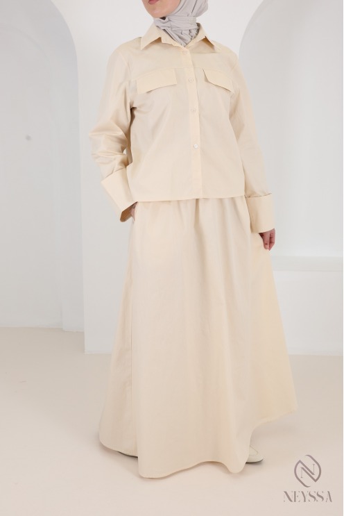 Trendiges 2-teiliges Set aus gelbem Baumwollrock und Bluse