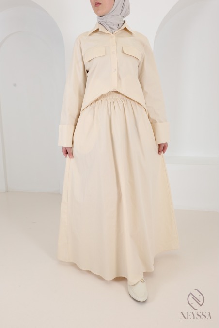 Trendy 2-piece yellow cotton skirt and shirt set