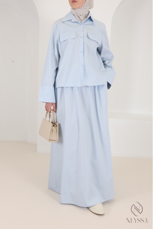 Set aus Maxirock und Bluse mit hochkrempelbaren Ärmeln aus Baumwolle