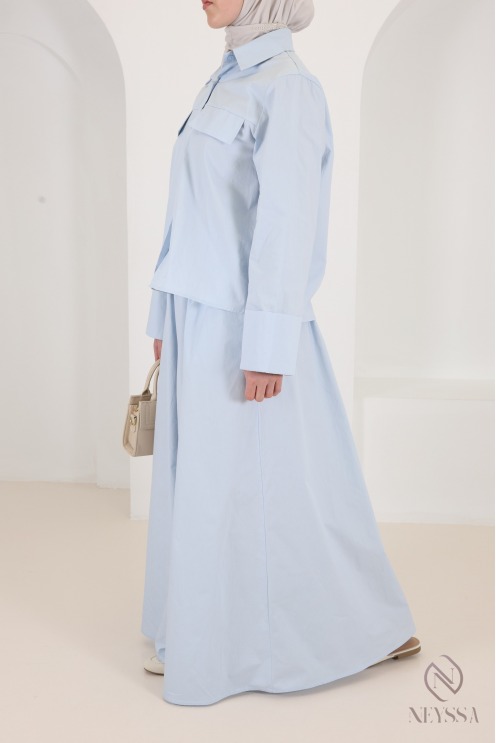 Set aus Maxirock und Bluse mit hochkrempelbaren Ärmeln aus Baumwolle