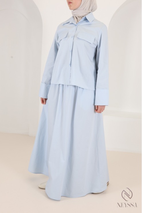 Set aus Maxirock und Bluse mit hochkrempelbaren Ärmeln aus Baumwolle