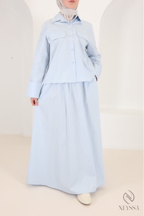 Set aus Maxirock und Bluse mit hochkrempelbaren Ärmeln aus Baumwolle