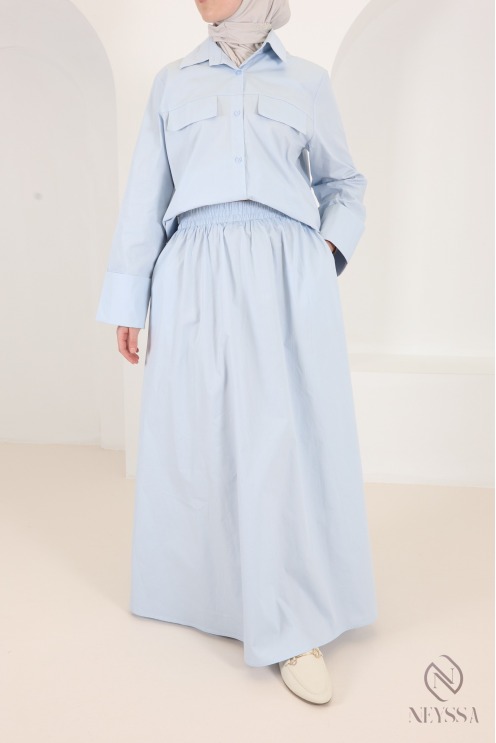 Set aus Maxirock und Bluse mit hochkrempelbaren Ärmeln aus Baumwolle