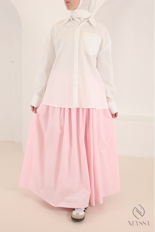 Long, flared cotton skirt without slits, with lining