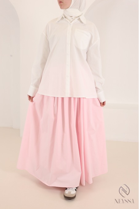 Long, flared cotton skirt without slits, with lining