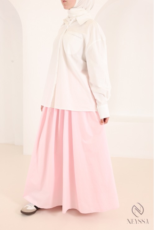 Long, flared cotton skirt without slits, with lining
