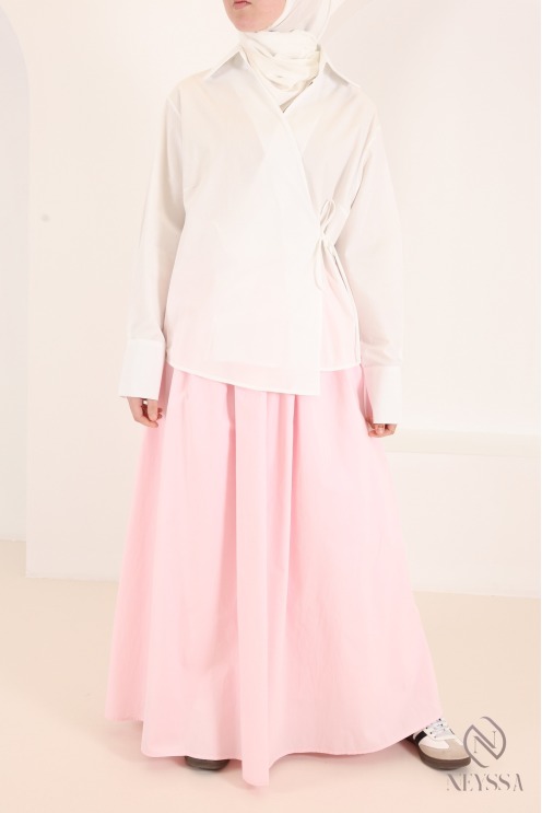 Long, flared cotton skirt without slits, with lining