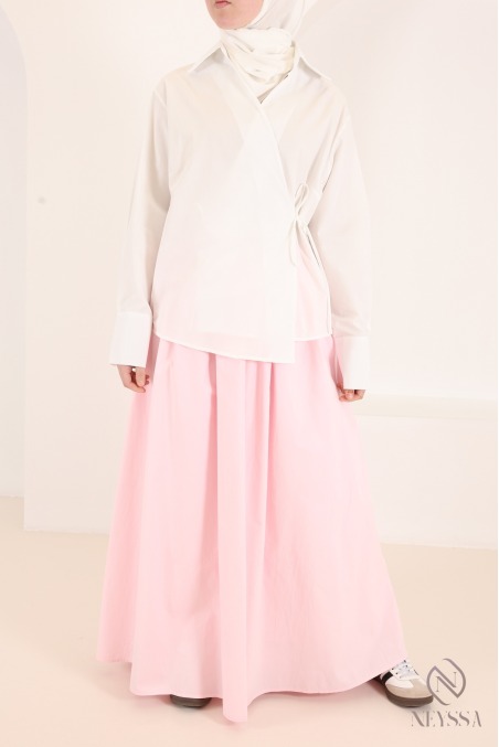 Long, flared cotton skirt without slits, with lining