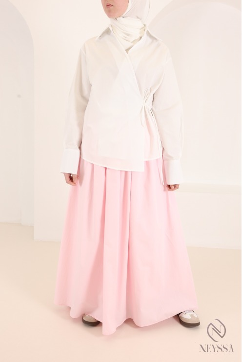 Long, flared cotton skirt without slits, with lining