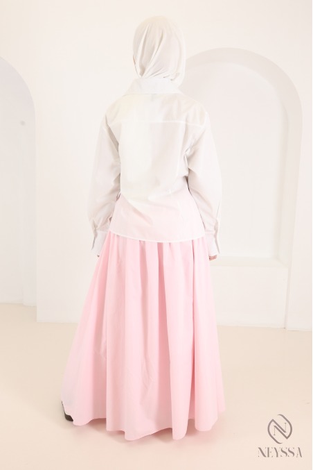 Long, flared cotton skirt without slits, with lining