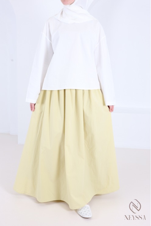 Long, flared cotton skirt without slits, with lining