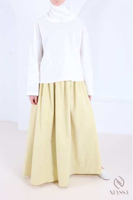Long, flared cotton skirt without slits, with lining