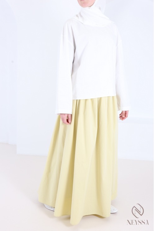 Long, flared cotton skirt without slits, with lining
