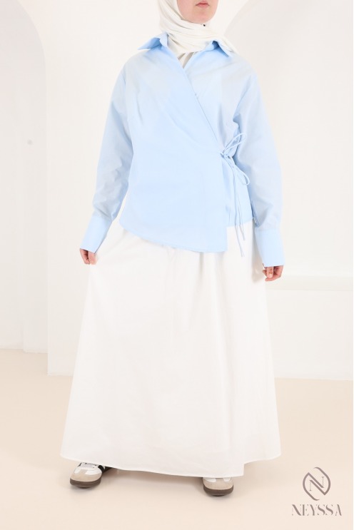 Long, flared cotton skirt without slits, with lining