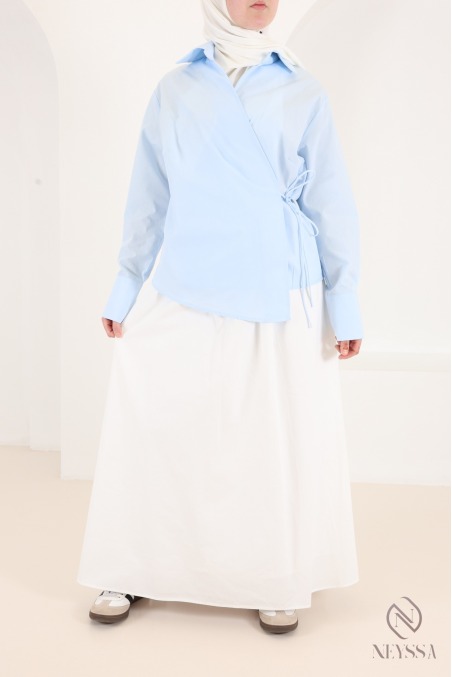 Long, flared cotton skirt without slits, with lining
