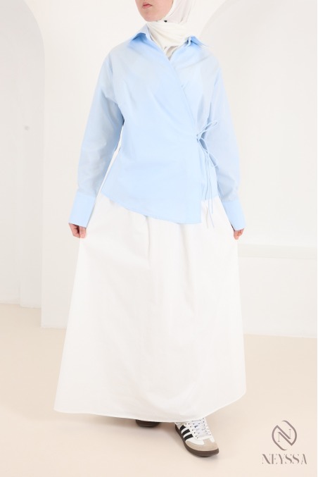 Long, flared cotton skirt without slits, with lining