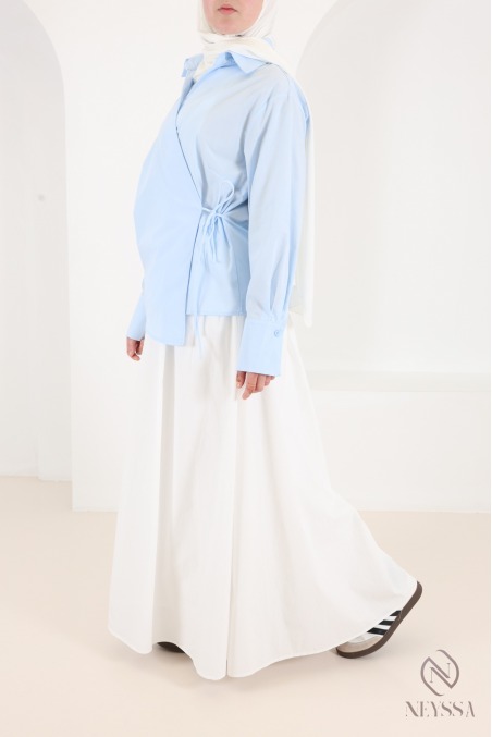 Long, flared cotton skirt without slits, with lining