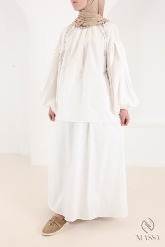 3-teiliges Set in Weiß: Bluse + langer Rock aus Baumwolle für Damen 2