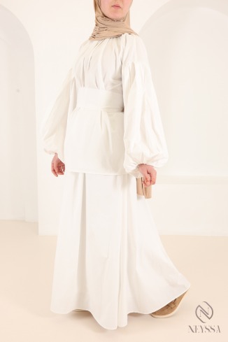 Women's White 3-Piece Set: Blouse + Long Skirt Cotton