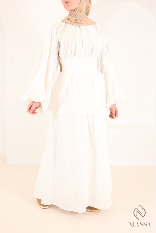 Women's White 3-Piece Set: Blouse + Long Skirt Cotton