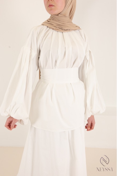 Women's White 3-Piece Set: Blouse + Long Skirt Cotton