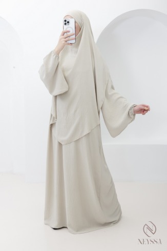 Black jazz abaya and khimar set for hijabi women