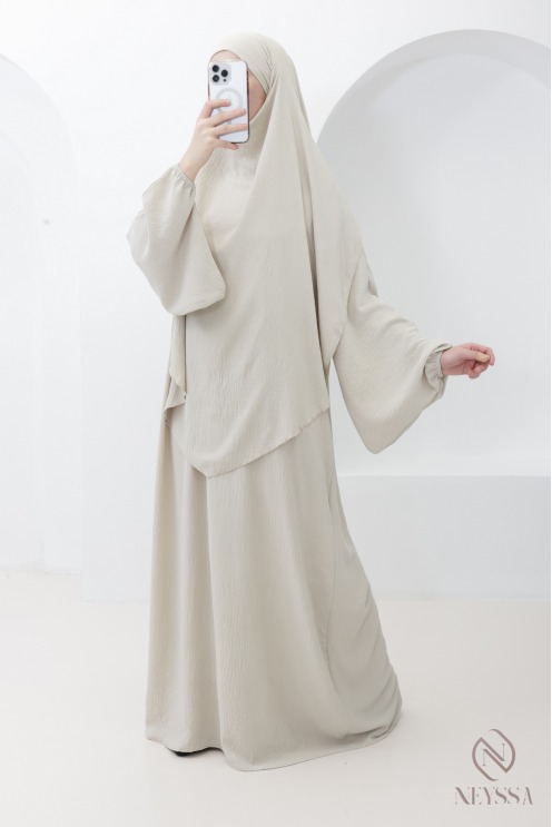 Black jazz abaya and khimar set for hijabi women