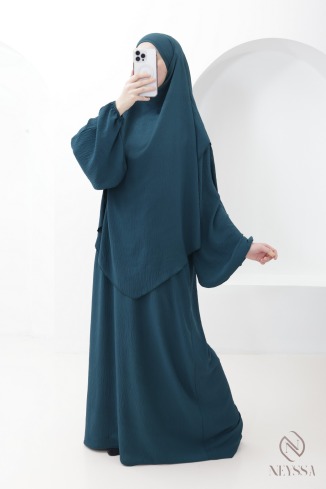 Ensemble abaya khimar en jazz noir pour femme hijabi tenue légiférer