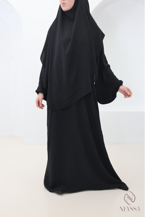 Black jazz abaya and khimar set for hijabi women