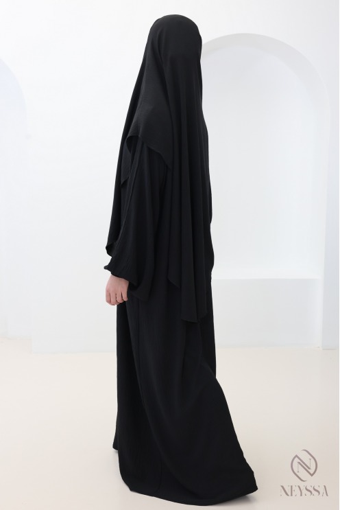 Black jazz abaya and khimar set for hijabi women