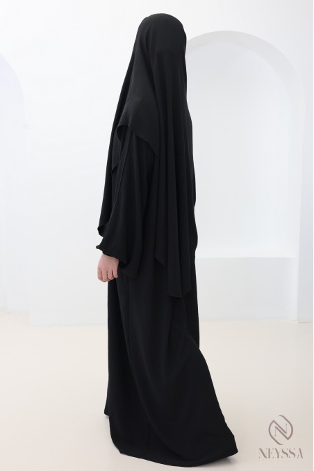 Black jazz abaya and khimar set for hijabi women