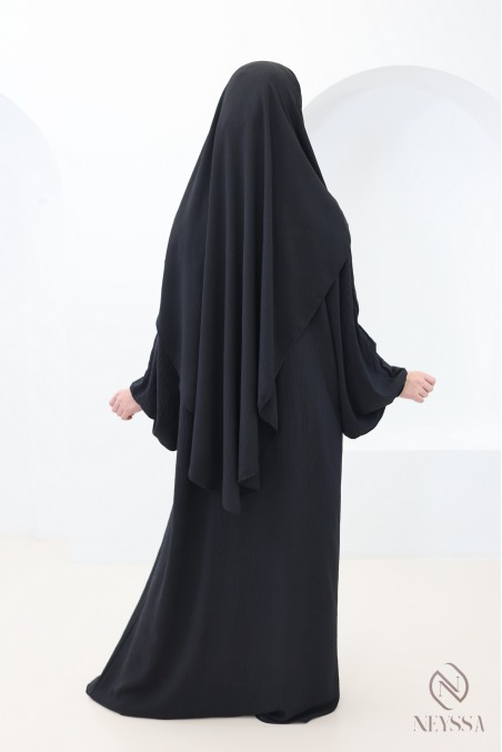 Black jazz abaya and khimar set for hijabi women
