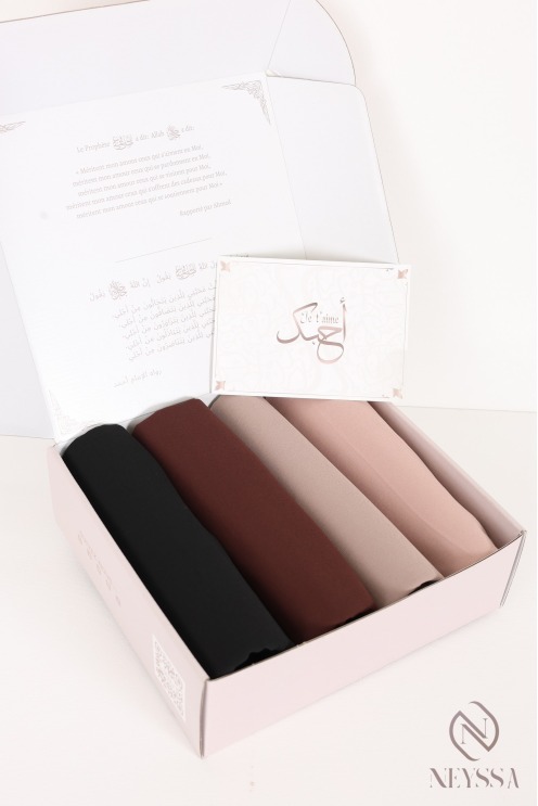 Geschenkbox mit 4 Schlupf-Hijabs aus Crêpe und Chiffon