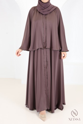 2-teilige Dubai-Kimono-Abaya mit Strasssteinen und Rüschen, Hijab 2