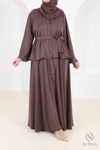 2-teilige Dubai-Kimono-Abaya mit Strasssteinen und Rüschen, Hijab