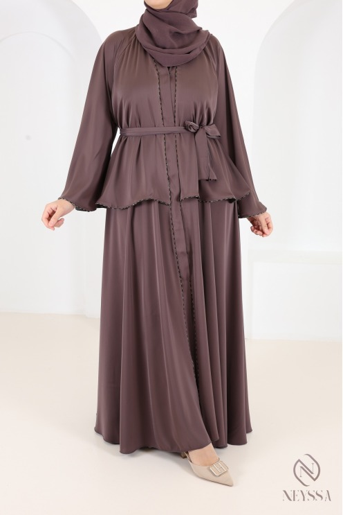 Abaya Dubaï kimono 2 pièces avec strass et volants, hijab inclus