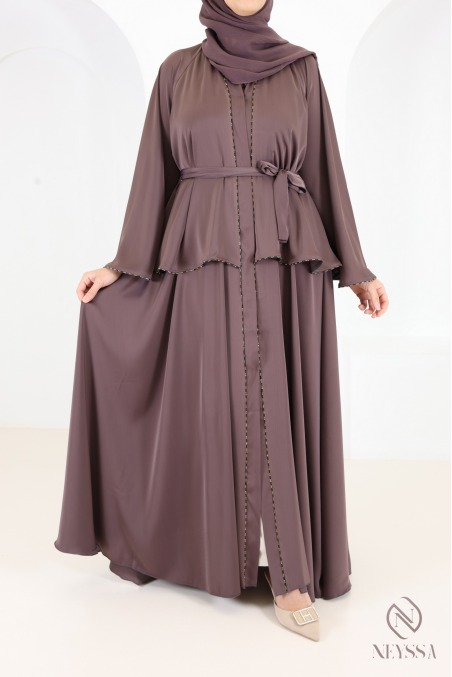 Abaya Dubaï kimono 2 pièces avec strass et volants, hijab inclus