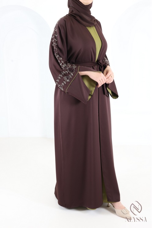 Abaya Dubai Kimono mit Perlenstickerei, 4-teilig, in der Farbe